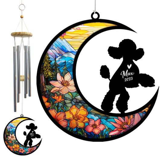 Netecom Poodle Dog Wind Chimes Memorial, Personalized Pet Memorial Windchime for Dogs Suncatcher, Dog Loss Memorial Ornament, Loss of Pet Remembrance Gift, Sympathy Pet Wind Chimes Outdoor Garden