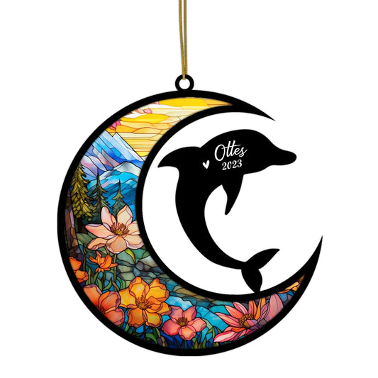 Netecom Personalized Dolphin Memorial Suncatcher - Dolphin Christmas Ornament with Name - Pet Loss Stained Glass Light Catcher - Bereavement & Sympathy Gift for Loss of Pet