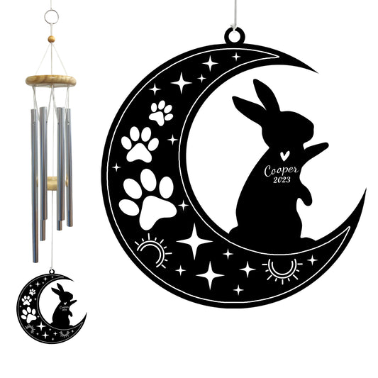 Netecom Rabbit Wind Chimes Memorial, Personalized Pet Memorial Windchime for Rabbit Suncatcher, Pet Condolences Gift for Loss of Bunny, Pet Remembrance Gift, Sympathy Pet Wind Chimes Outdoor Garden