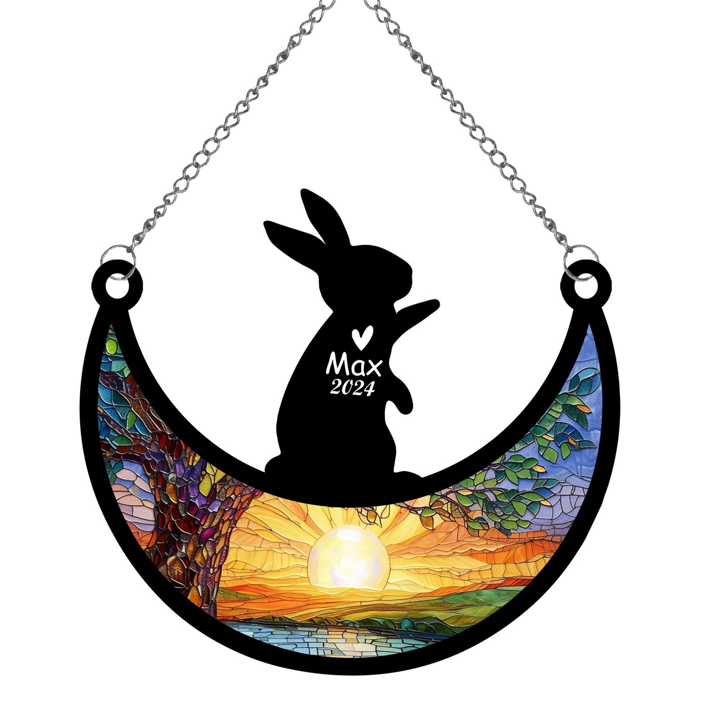 Netecom Personalized Rabbit Memorial Suncatcher, Custom Rabbit Ornament with Name Date, Bunny Loss Sympathy Gift, Remembrance Gifts for Pet Loss, Rabbit Grief Gift