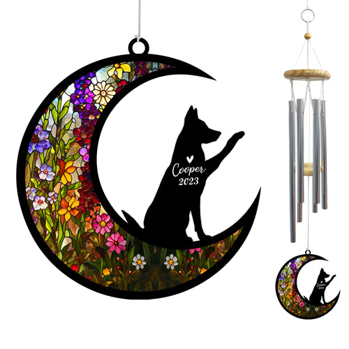 Netecom German Shepherd Dog Wind Chimes Memorial, Pet Memorial Windchime for Dogs Suncatcher, Loss of Pet Remembrance Gift, Sympathy Wind Chimes Outside Garden Decor, Dog Passing Away Gifts