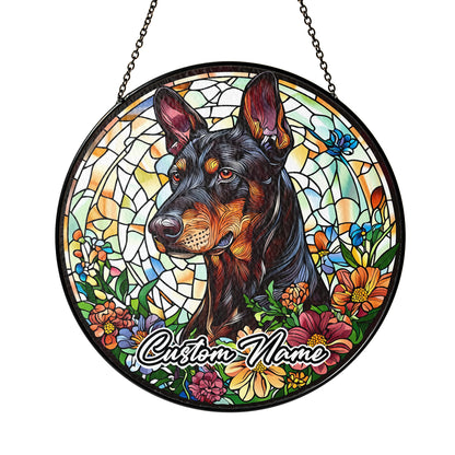 Netecom Custom Doberman Memorial Ornament, Personalized Stained Glass Sun Catcher, Pet Loss Sympathy Gift, Christmas Decoration