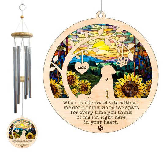 Netecom Portuguese Water Dog Wind Chimes Memorial, Personalized Pet Memorial for Dogs Suncatcher, Dog Loss Memorial Ornament, Sympathy Windchime Outside Garden Decor, Loss of Pet Remembrance Gift