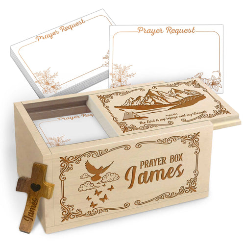 Netecom Personalized Prayer Box Gift, Custom Name Cross and 100 Prayer Request Cards, Christian Faith Keepsake