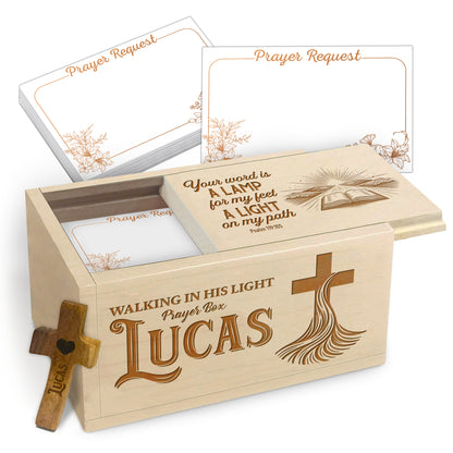 Netecom Personalized Wooden Prayer Box with Custom Names on Box & Cross, 100 Prayer Request Cards, Christian Faith Keepsake for Daily Prayer, Reflection, and Spiritual Encouragement