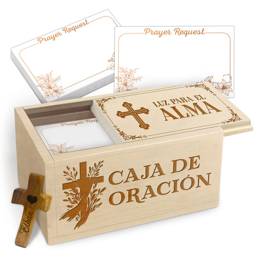 Netecom Custom Name Cross Prayer Box, 100 Prayer Request Cards, Christian Faith Keepsake for Daily Devotion, Reflection, and Encouragement
