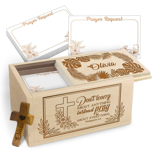 Netecom Personalized Christian Prayer Box with 100 Prayer Request Cards and Custom Name Wooden Cross, Faith-Inspired Daily Devotional Gift
