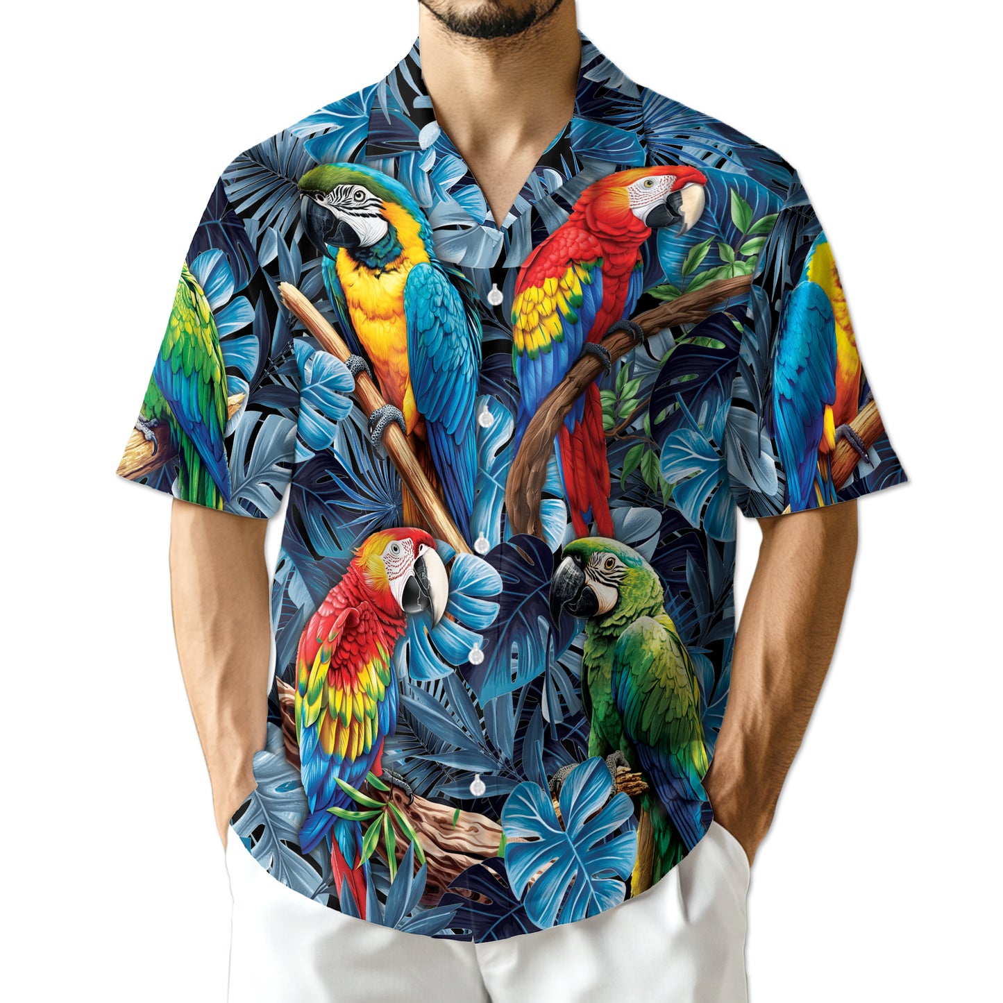 Netecom Colorful Parrot Hawaiian Shirt for Men Women, Bird Lover Gifts, Tropical Animal Button Down Summer Beach Shirts