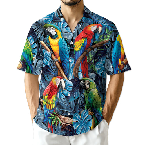 Netecom Colorful Parrot Hawaiian Shirt for Men Women, Bird Lover Gifts, Tropical Animal Button Down Summer Beach Shirts