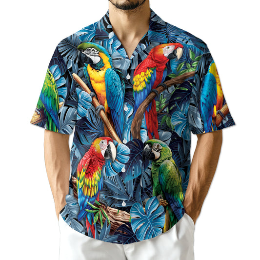 Netecom Colorful Parrot Hawaiian Shirt for Men Women, Bird Lover Gifts, Tropical Animal Button Down Summer Beach Shirts