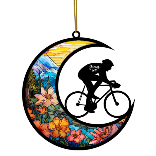 Netecom Personalized Cycling Suncatcher - Cycling Ornament for Christmas Tree 2025 - Cycling Christmas Pendant & Hanging Decoration for Car, Window, Home & Party - Cycling Lover Gift