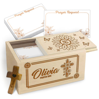 Netecom Personalized Mom Prayer Box with Custom Names on Box and Wooden Cross, 100 Prayer Request Cards, Christian Faith Keepsake Gift for Daily Devotion and Reflection