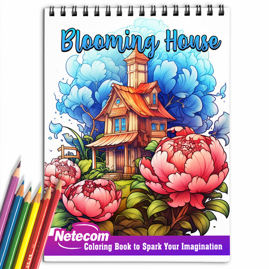 Blooming House Spiral Bound Coloring Book: Explore 30 Serene Coloring Pages, Celebrating the Beauty of Blooming Houseplants and Floral Delights