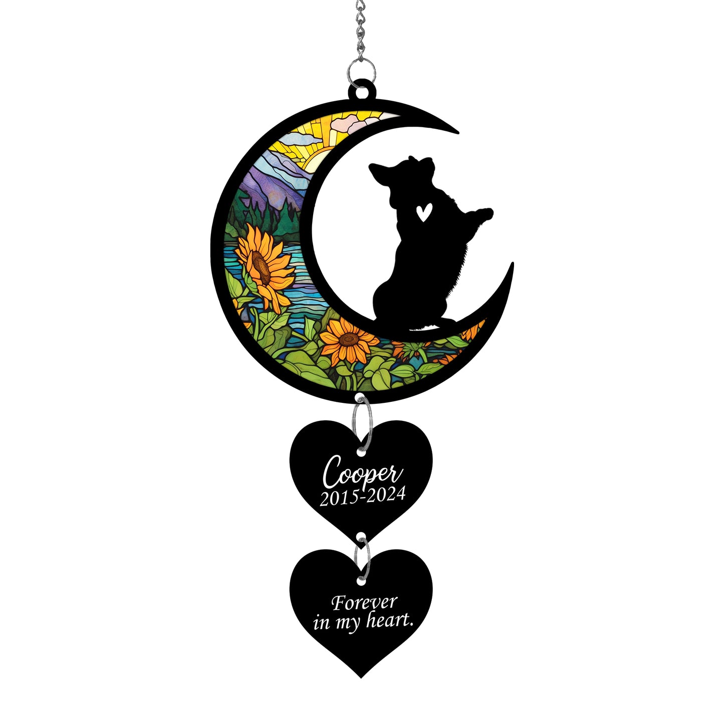 Netecom Personalized Corgi Moon Heart Memorial Suncatcher – Dog Loss Gift, Forever in My Heart Pet Remembrance Keepsake