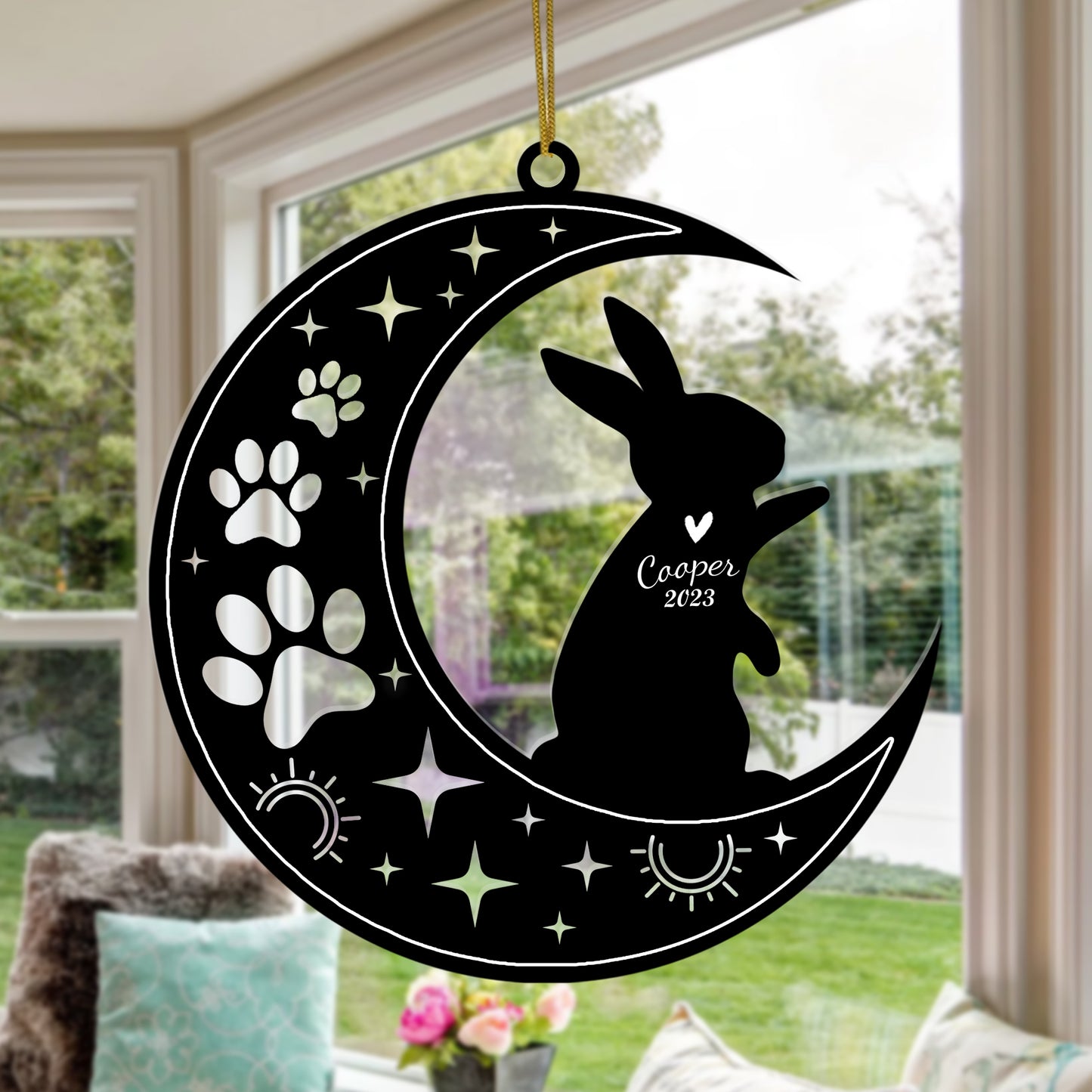 Netecom Rabbit Memorial Suncatcher, Personalized Rabbit Ornament with Name Date, Pet Loss Sympathy Gift for Pet Loss Sun Catchers, Pet Grief Gift, Bereavement Gifts for Loss of Pet