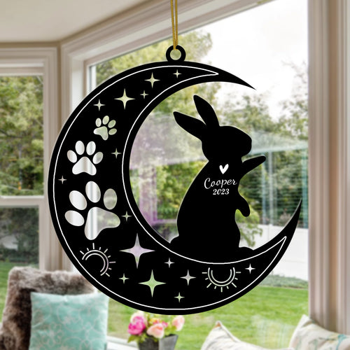 Netecom Rabbit Memorial Suncatcher, Personalized Rabbit Ornament with Name Date, Pet Loss Sympathy Gift for Pet Loss Sun Catchers, Pet Grief Gift, Bereavement Gifts for Loss of Pet
