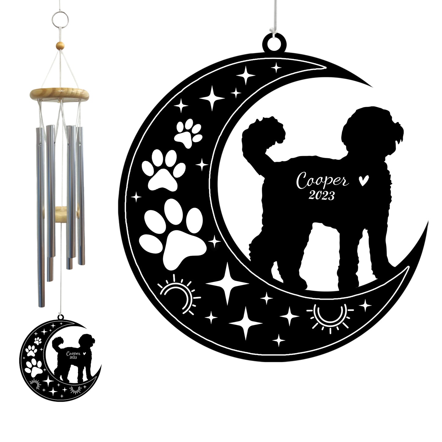 Netecom Labradoodle Dog Wind Chimes Memorial, Personalized Pet Memorial Windchime for Dog Suncatcher, Pet Condolences Gift for Loss of Dog, Remembrance Gift, Sympathy Pet Wind Chimes Outdoor Garden