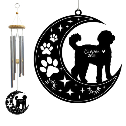 Netecom Labradoodle Dog Wind Chimes Memorial, Personalized Pet Memorial Windchime for Dog Suncatcher, Pet Condolences Gift for Loss of Dog, Remembrance Gift, Sympathy Pet Wind Chimes Outdoor Garden