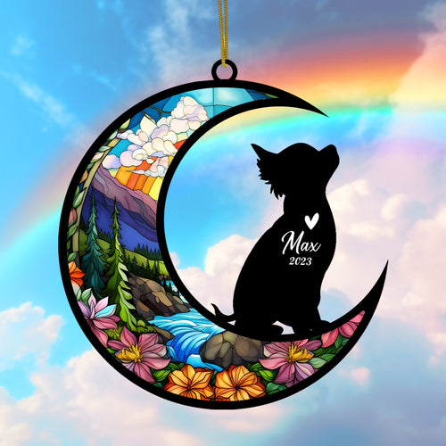 Netecom Chihuahua Dog Memorial Suncatcher, Personalized Chihuahua Christmas Ornament with Name Date, Pet Loss Light Catcher, Dog Loss Gift, Dog Memorial Ornament Loss of Pet Sympathy Gift, Grief Gift