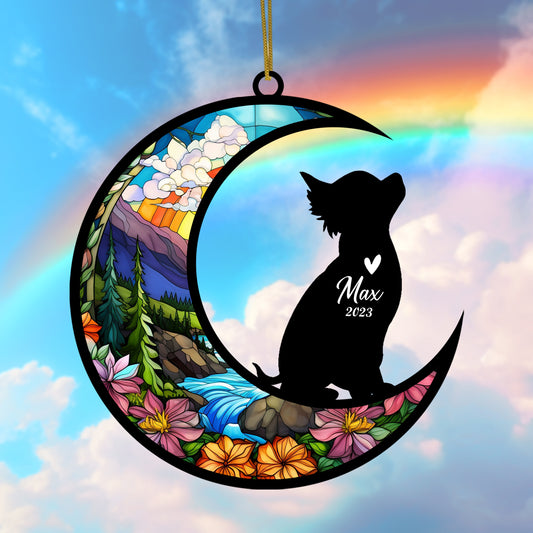 Netecom Chihuahua Dog Memorial Suncatcher, Personalized Chihuahua Christmas Ornament with Name Date, Pet Loss Light Catcher, Dog Loss Gift, Dog Memorial Ornament Loss of Pet Sympathy Gift, Grief Gift