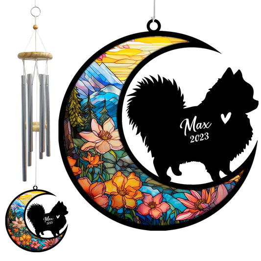 Netecom Pomeranian Dog Wind Chimes Memorial, Personalized Pet Memorial Windchime for Dogs Suncatcher, Dog Loss Memorial Ornament, Loss of Pet Remembrance Gift, Sympathy Pet Wind Chimes Outdoor Garden