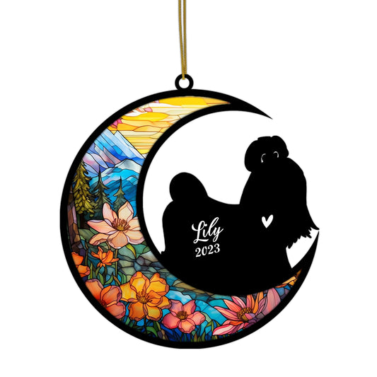 Netecom Personalized Shih Tzu Memorial Suncatcher - Beagle Christmas Ornament with Name & Date - Dog Memorial Ornament - Pet Loss Sympathy Gift - Stained Glass Light Catcher