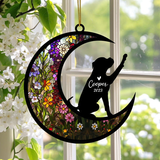 Netecom Personalized Boxer Dog Memorial Suncatcher Boxer Dog Ornament with Name Date Pet Loss Sun Catcher Bereavement Gift, Dog Remembrance Gift, Loss of Pet Sympathy Gift