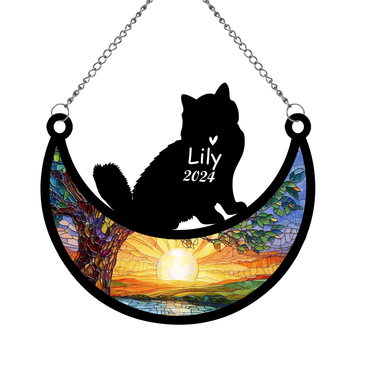 Netecom Personalized Siberian Cat Memorial Suncatcher, Custom Cat Ornament with Name Date, Loss of Pet Sympathy Suncatcher Gifts for Cat Lovers, Remembrance Gifts for Loss of Pet