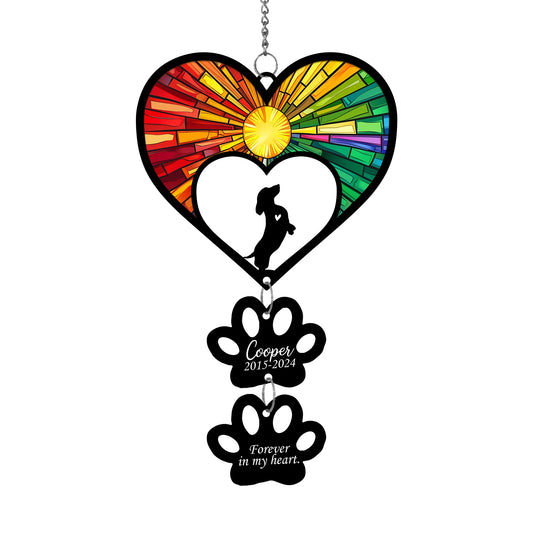 Netecom Personalized Dachshund Rainbow Heart Paw Memorial Suncatcher, Custom Dog Ornament with Name Date, Pet Loss Sympathy Gift, Pet Remembrance Keepsake