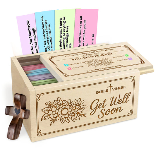 NETHOUSE Get Well Soon Bible Verse Box with Prayer Cross, 150 Upgrade Bible Verse Cards Box Set for Emotions and Feelings, 4 Emotional Themes, Uplifting Faith Gift for Comfort & Support