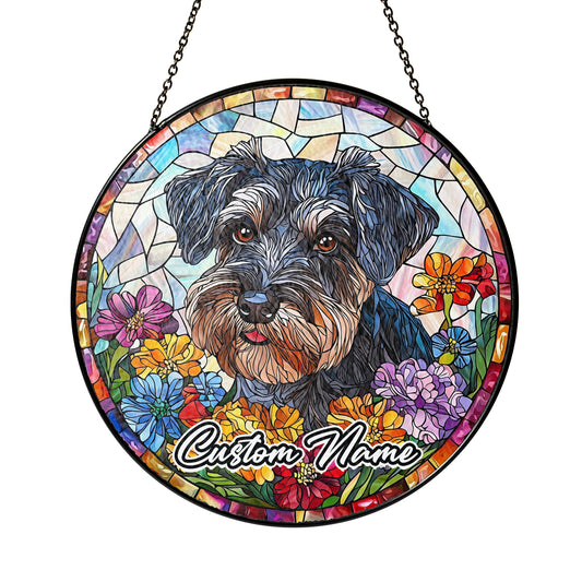Netecom Custom Schnauzer Stained Glass Ornament, Personalized Pet Memorial Sun Catcher, Pet Loss Sympathy Gift, Christmas Decoration