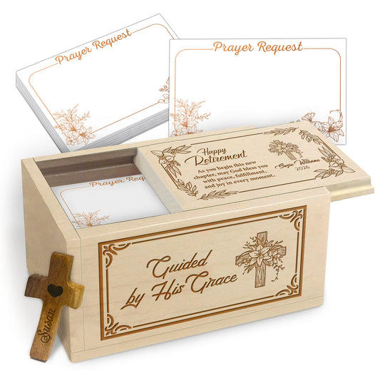 Netecom Personalized Retirement Prayer Box with Custom Name and Year, 100 Prayer Cards, Christian Keepsake Gift for Faith, Reflection, and Spiritual Encouragement