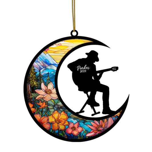 Netecom Personalized Guitar Player Suncatcher - Guitarist Ornament for Christmas Tree, Car & Window - Guitar Gifts for Guitar Lovers & Players - Music Instrument Ornament