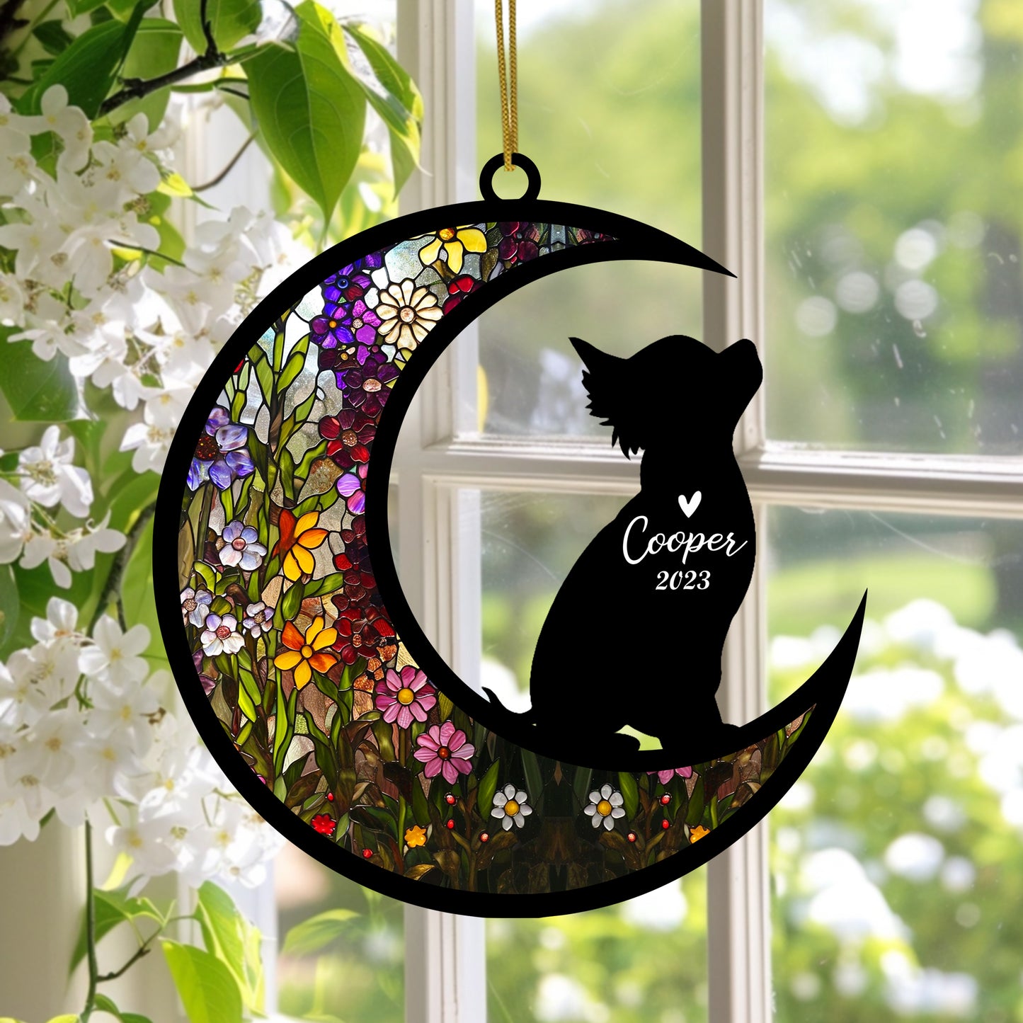 Netecom Personalized Chihuahua Dog Memorial Suncatcher, Chihuahua Ornament with Name Date, Pet Loss Sun Catcher Dog, Dog Remembrance Gift, Loss of Pet Sympathy Gift Dog Bereavement Gift
