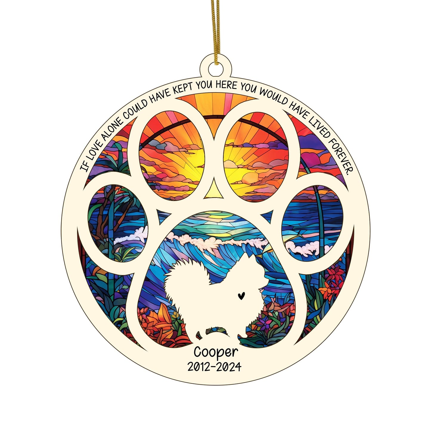 Netecom Personalized Pomeranian Dog Paw Memorial Suncatcher with Name Date, Pet Loss Sympathy Gift, Remembrance Gift for Dog Lovers