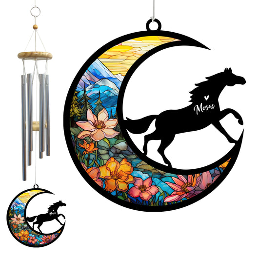 Netecom Horse Wind Chimes Memorial, Personalized Pet Memorial Windchime for Horse Suncatcher, Horse Loss Memorial Ornament,  Pet Remembrance for Pet Passing Away Sympathy Pet Wind Chimes Outdoor Garden