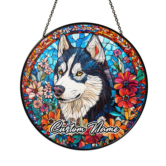 Netecom Custom Husky Dog Stained Glass Ornament, Personalized Memorial Suncatcher, Pet Loss Sympathy Gift, Christmas Decoration