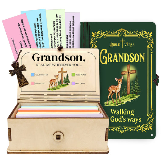 Netecom Bible Verse Box for Grandson – 150 Color-Coded Scripture Cards with Mini Cross, Christian Faith Keepsake for Daily Prayer, Encouragement & Spiritual Guidance
