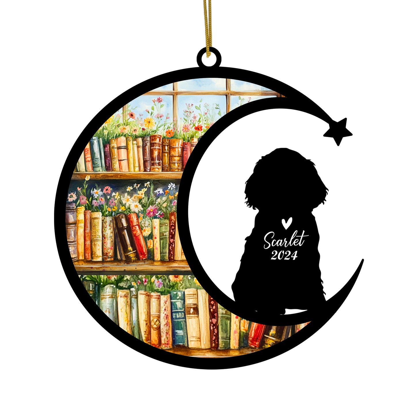 Netecom Personalized Cocker Spaniel Suncatcher for Windows Hanging, Custom Dog Sun Catcher Ornament with Name Date, Unique Gifts for Book Lovers, Reader Teacher Librarian Bookworm