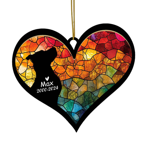 Netecom Personalized Pitbull Memorial Suncatcher, Dog Ornament with Name Date, Pet Loss Sympathy Gift, Remembrance Keepsake, Bereavement Gift for Dog Lovers, Heart Suncatcher