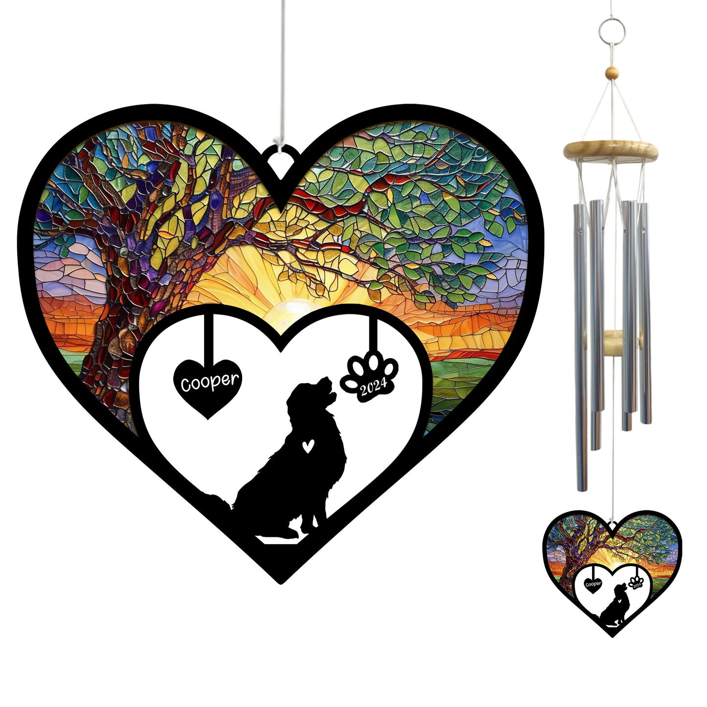 Netecom Personalized Golden Retriever Dog Memorial Wind Chimes, Dog Name Suncatcher, Pet Loss Sympathy Gift for Dog Lovers, Outdoor Garden Memorial Decor
