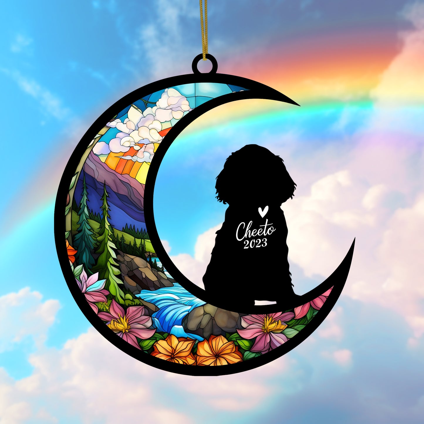 Netecom Personalized Cocker Spaniel Dog Memorial Suncatcher, Christmas Ornament with Name Date, Pet Loss Stained Glass Sun Catcher, Dog Memorial Ornament, Bereavement Sympathy Gift for Dog Lovers