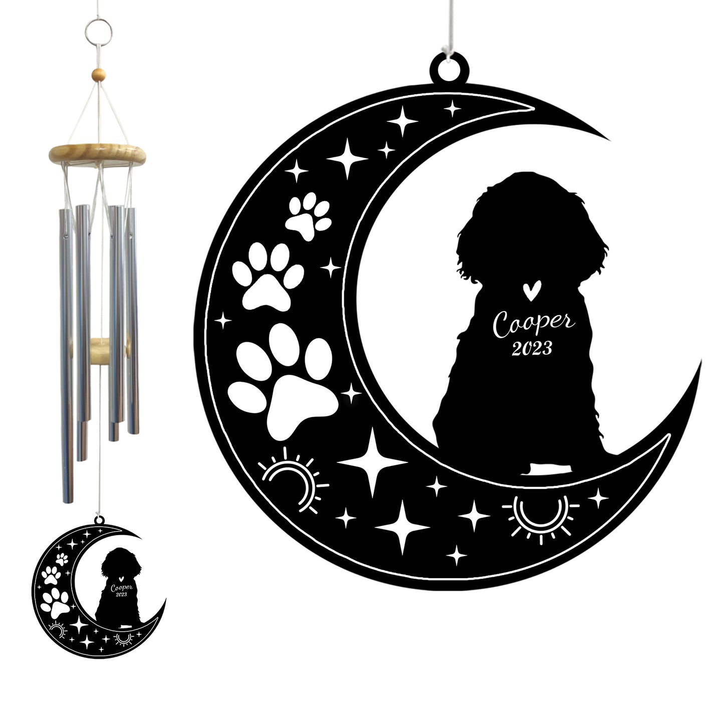 Netecom Cocker Spaniel Dog Wind Chimes Memorial, Personalized Pet Memorial Windchime for Dog Suncatcher, Pet Condolences Gift for Loss of Dog, Remembrance Gift, Sympathy Pet Wind Chimes Outdoor