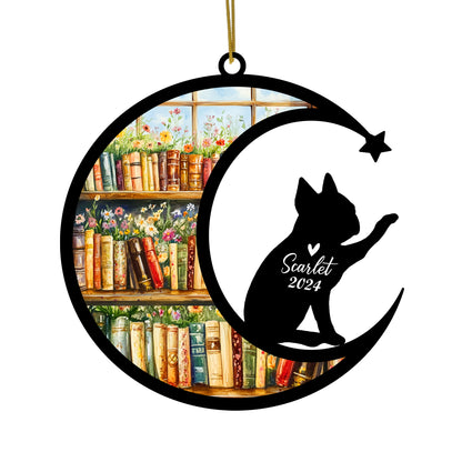 Netecom Personalized Boston Terrier Suncatcher for Windows Hanging, Custom Dog Sun Catcher Ornament with Name Date, Unique Gifts for Book Lovers, Reader Teacher Librarian Bookworm