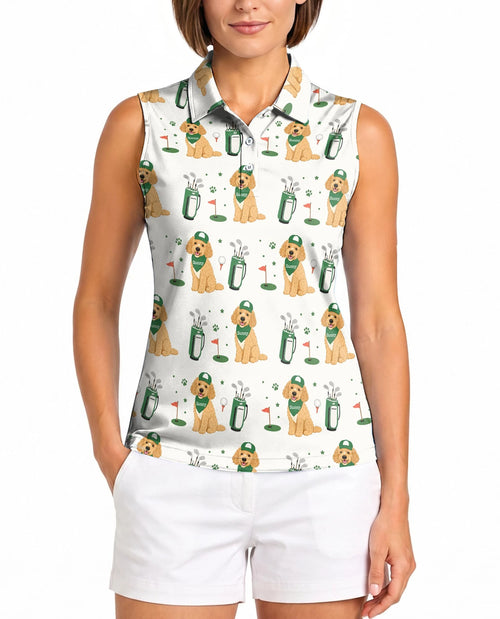 Golden Retriever Allover Sleeveless Polo Shirt for Women | Netecom