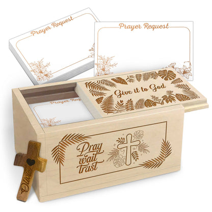 Netecom Personalized Prayer Box with Custom Name Handheld Cross, Wooden Faith Box with Prayer Request Cards