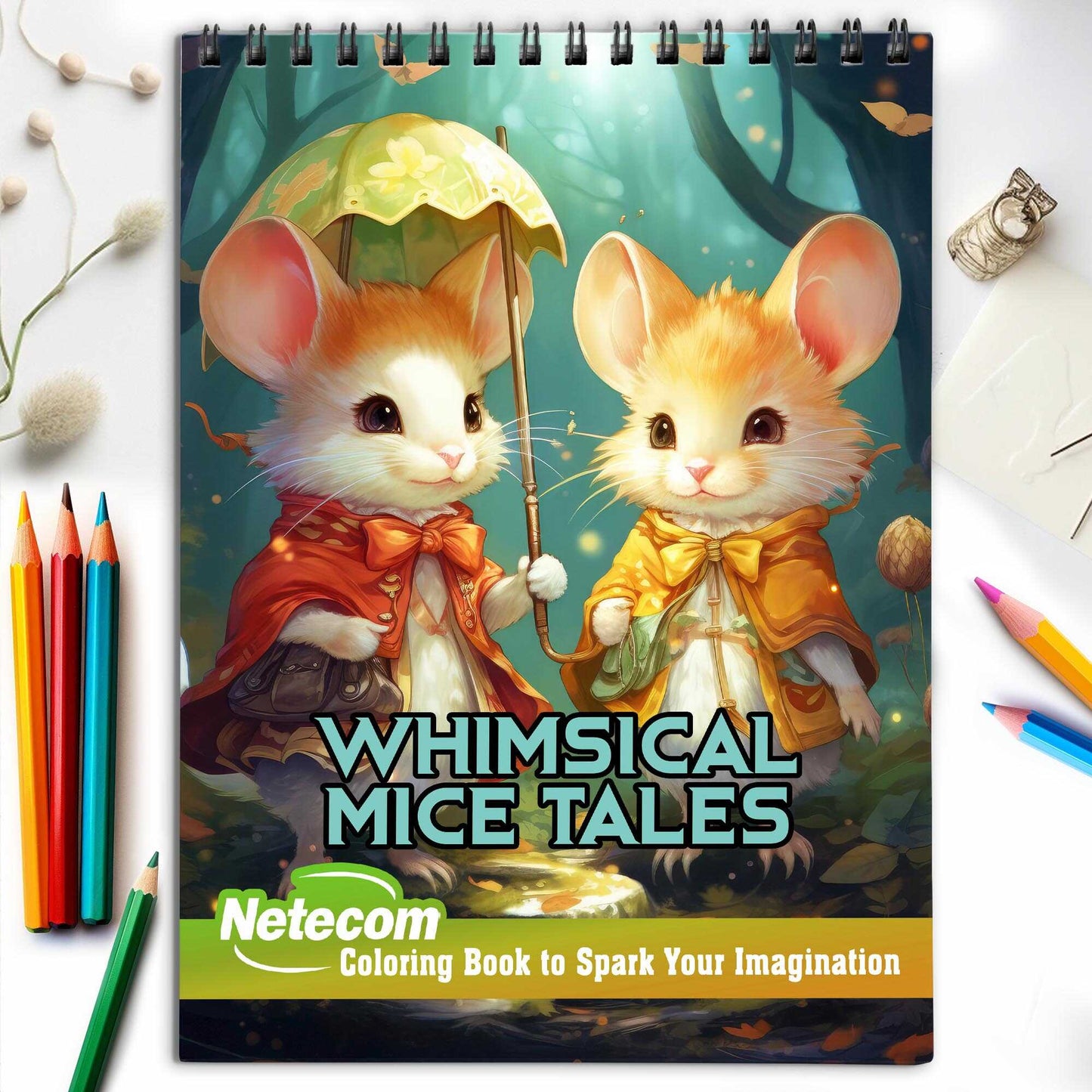 Whimsical Mice Tales Spiral Bound Coloring Book, Embark on a Coloring Journey with 30 Enchanting Pages, Where Whimsical Mice Tales Come to Life.