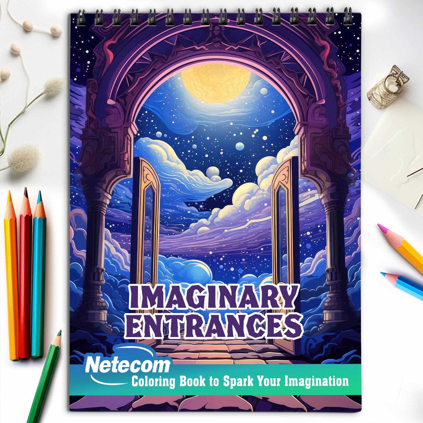 Imaginary Entrances Spiral Bound Coloring Book, Step into 30 Enchanting Coloring Pages of Imaginary Entrances, Crafted for Artistic Exploration.