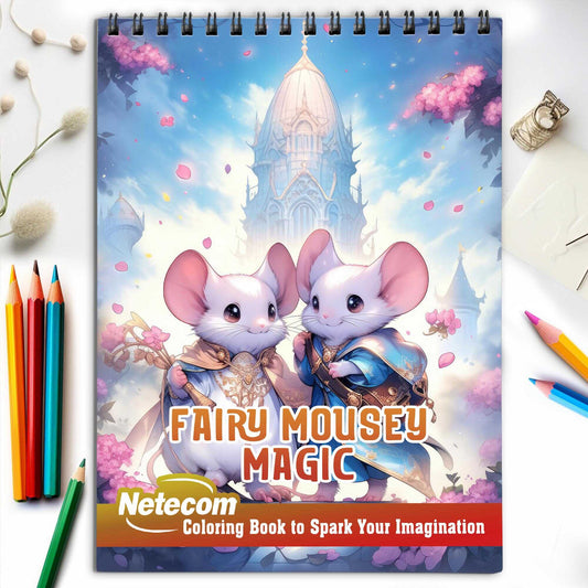 Fairy Mousey Magic Spiral Bound Coloring Book, Step into a Whimsical World with 30 Captivating Coloring Scenes of Fairy Mousey Magic.