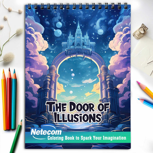 The Door of Illusions Spiral Bound Coloring Book, Embark on a Journey with 30 Captivating Coloring Pages of Illusions' Doors, Where Wonder Takes Form.